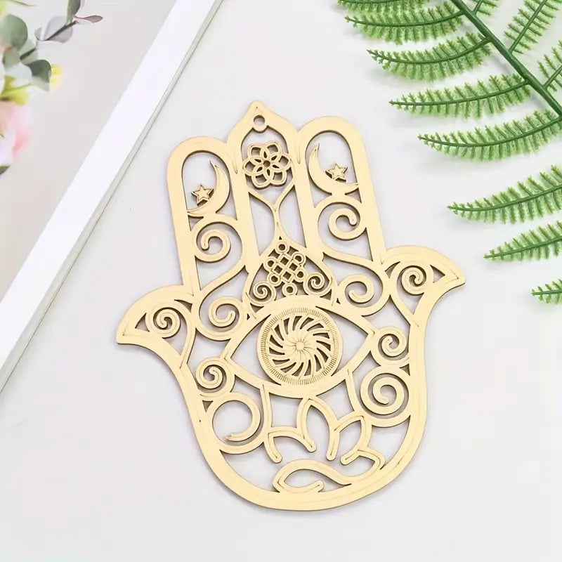 Laser Cut Wooden Hamsa Hand Decoration - Classic Style